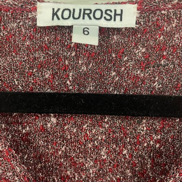 Kourosh Burgundy Metallic Beaded Cocktail Dress Womens 6 - Picture 6 of 8
